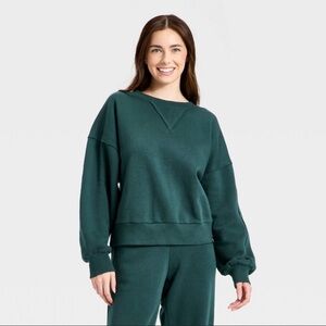 Women's Crewneck Fleece Sweatshirt - JoyLab™ Forest Green XS